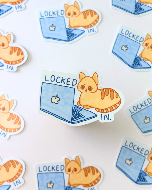 Locked In Working - Funny Cat Sticker