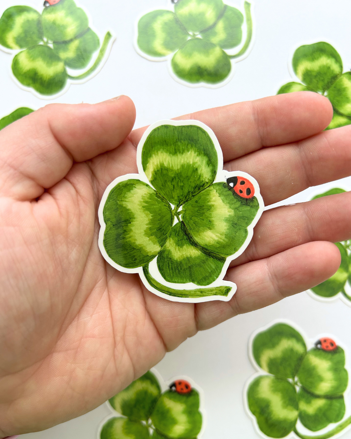 Lucky Ladybug Sticker - Four Leaf Clover Art