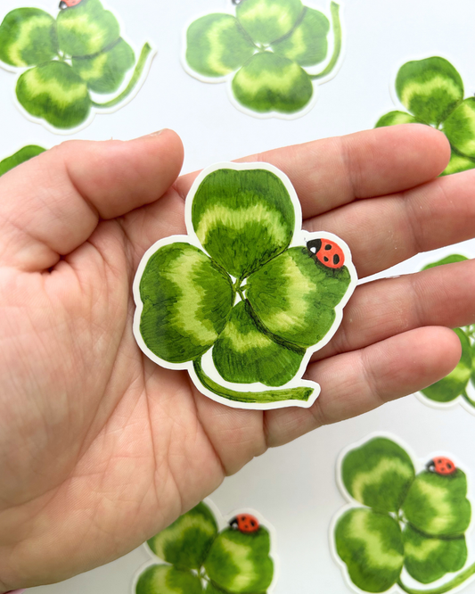 Lucky Ladybug Sticker - Four Leaf Clover Art