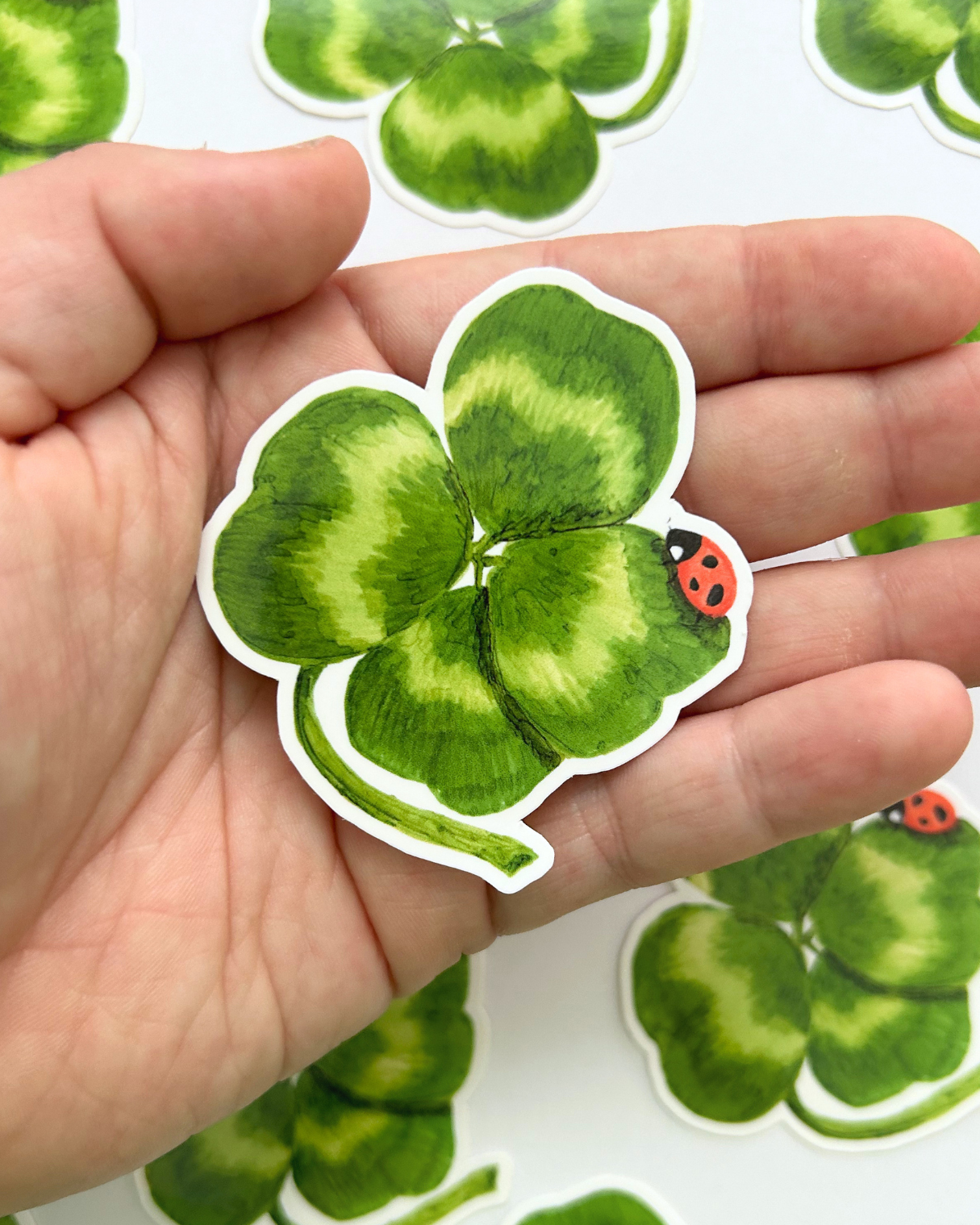 Lucky Ladybug Sticker - Four Leaf Clover Art
