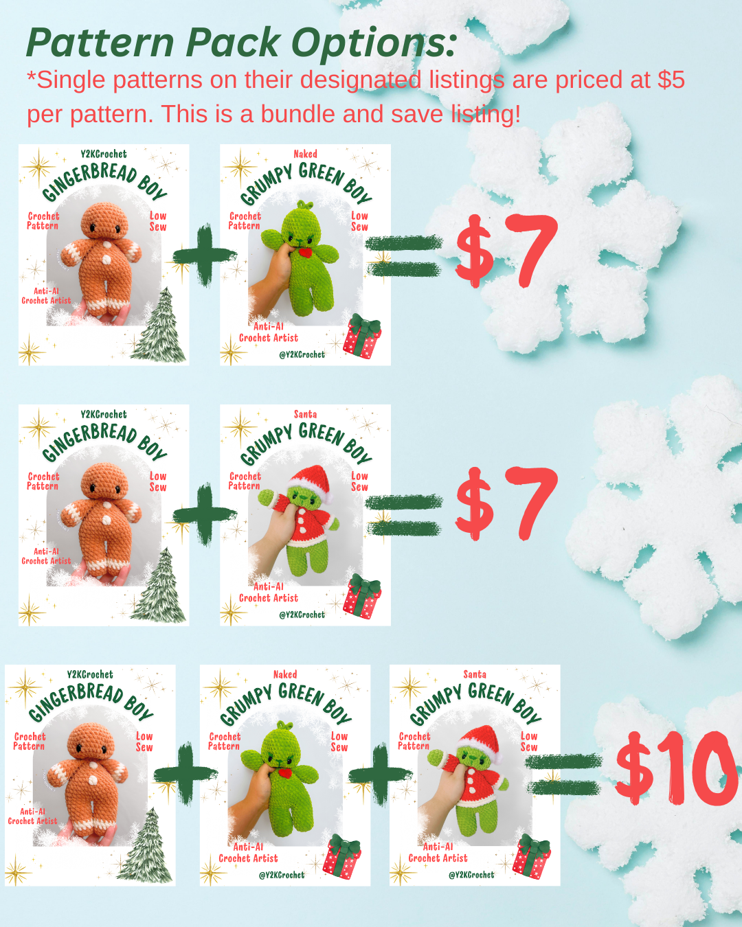 DIGITAL PATTERNS: 3 Christmas PDF Crochet Patterns - Bundle and Save