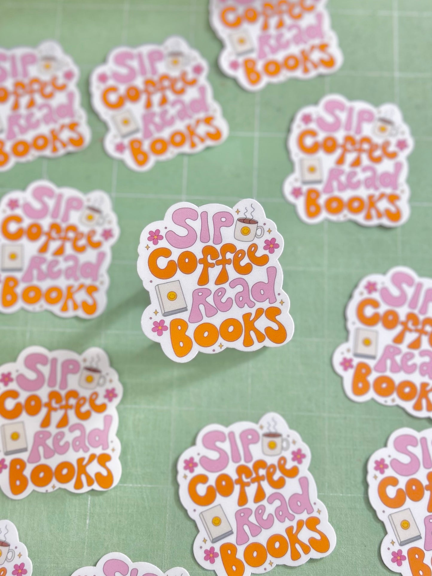 Sip Coffee Read Books Sticker - Bookish Reading Booktok Art