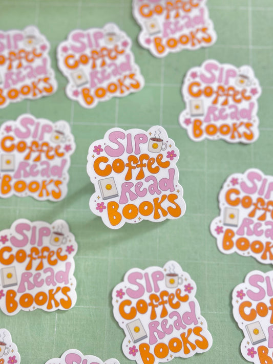 Sip Coffee Read Books Sticker - Bookish Reading Booktok Art