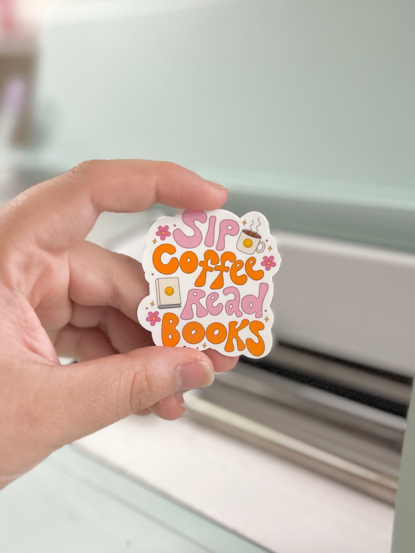 Sip Coffee Read Books Sticker - Bookish Reading Booktok Art