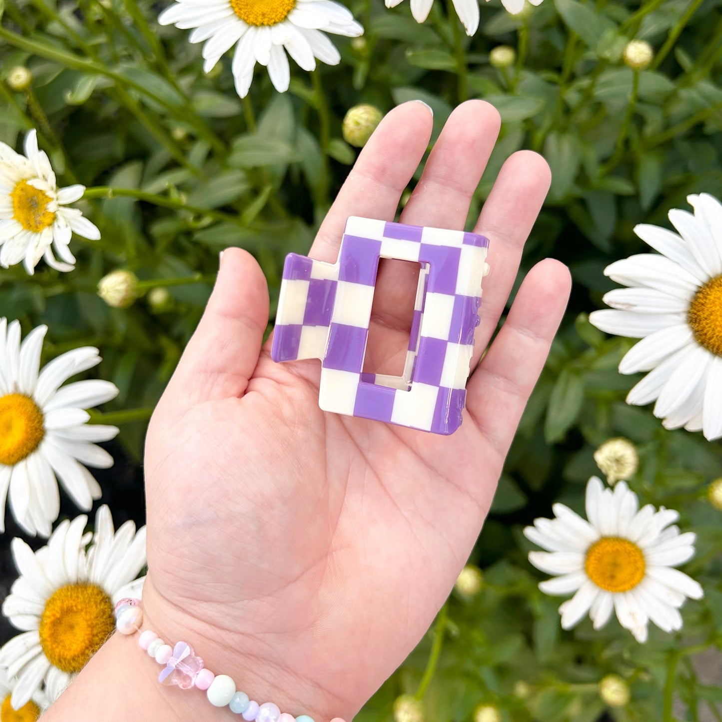 Small Purple Checkered Claw Clips