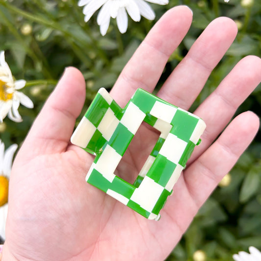 Small Green Checkered Claw Clips
