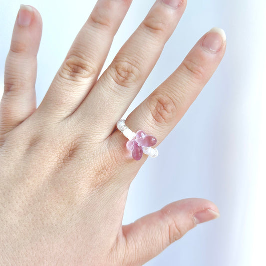 Purple Butterfly Stretchy Bead Ring