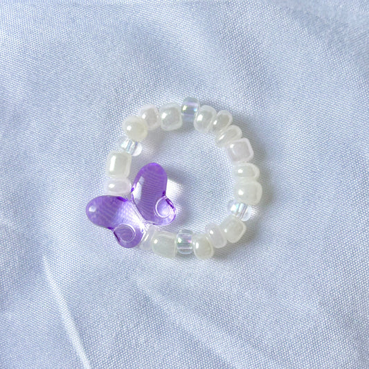 Purple Butterfly Stretchy Bead Ring