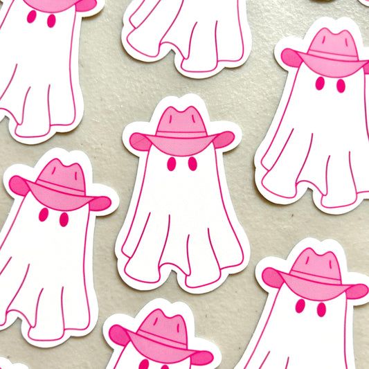 Pink Cowboy Ghost Halloween Sticker