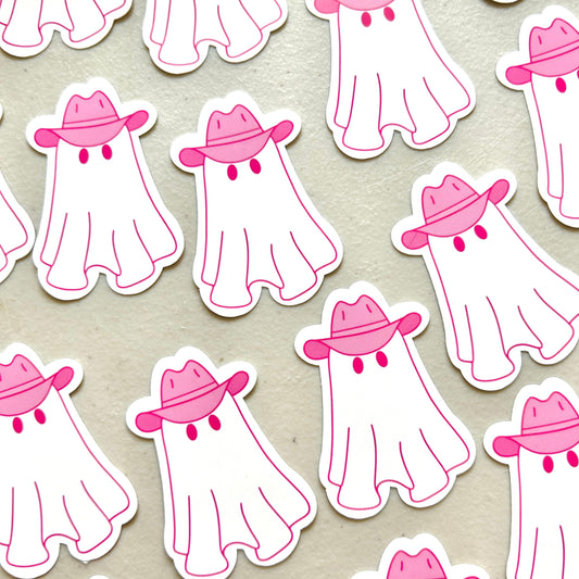 Pink Cowboy Ghost Halloween Sticker