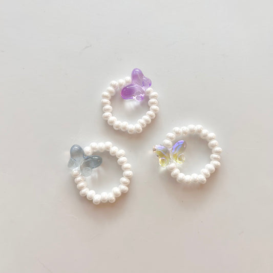 Glass Butterfly Stretchy Bead Ring