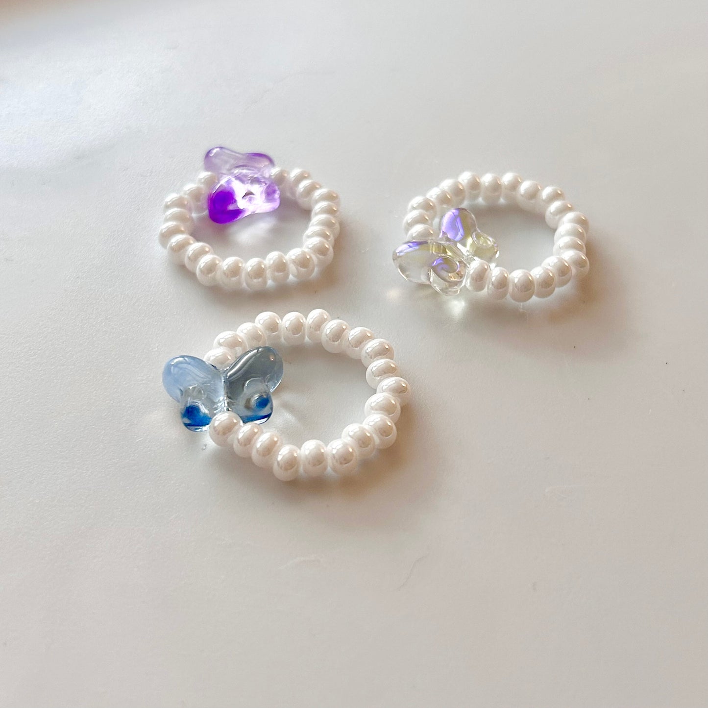 Glass Butterfly Stretchy Bead Ring