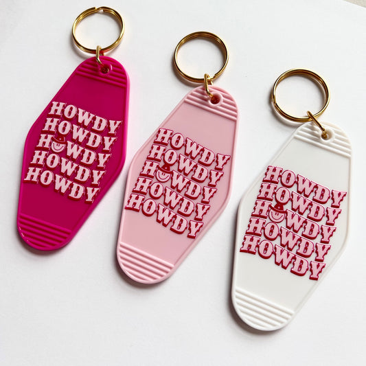 Howdy - Cute Pink Cowgirl Motel Keychain