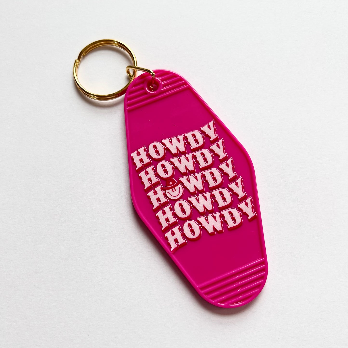 Howdy - Cute Pink Cowgirl Motel Keychain