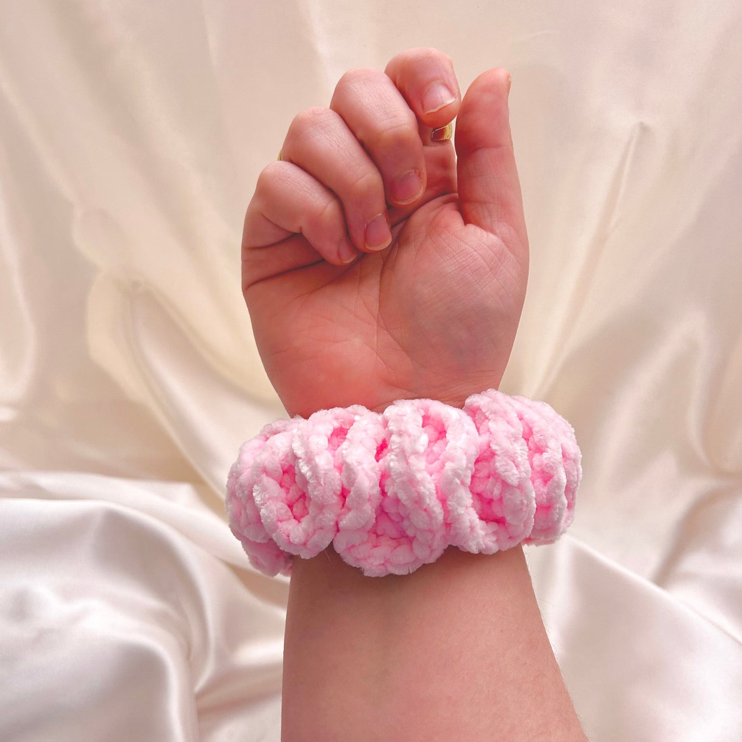 Soft Pink XL Crochet Velvet Scrunchie