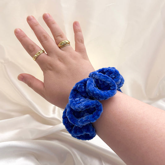 Vibrant Blue - XL Crochet Velvet Scrunchie