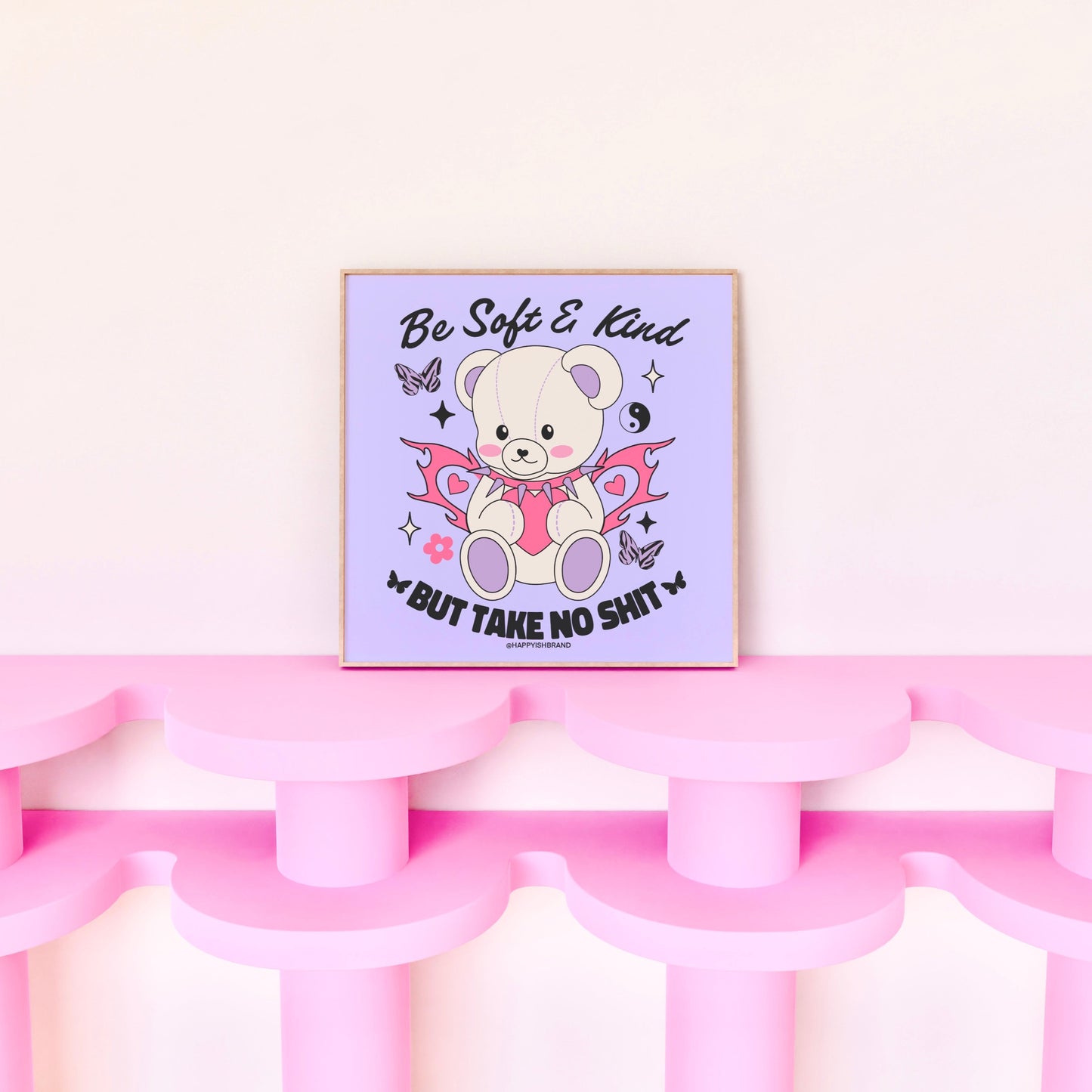 Pastel Goth Teddy Art Print | Be Soft & Kind but Take No Shit