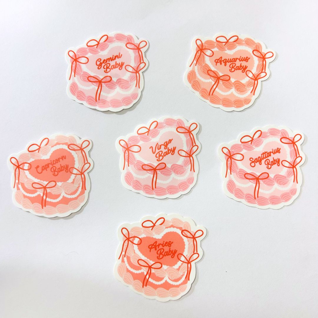 Zodiac Signs as Cakes - Sun Sign Vinyl Astrology Sticker