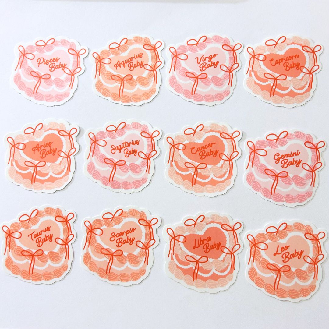 Zodiac Signs as Cakes - Sun Sign Vinyl Astrology Sticker