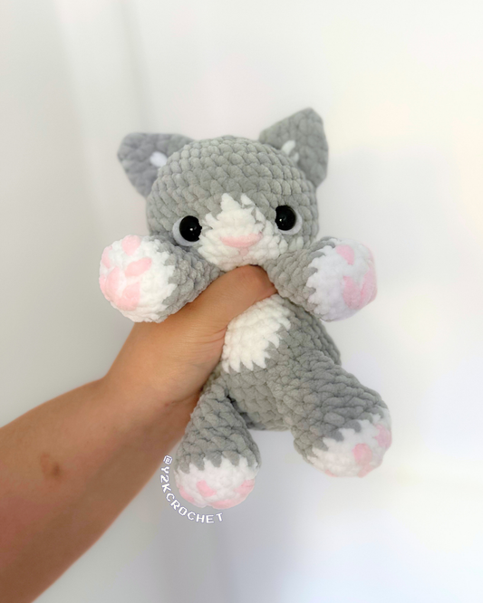 Gilbert the Baby Kitty Plushie - Crochet Gray Cat Plushie