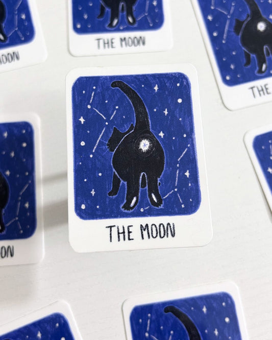 The Moon but it's a Black Cat Butt - Tarot Card Witchy Cat Sticker