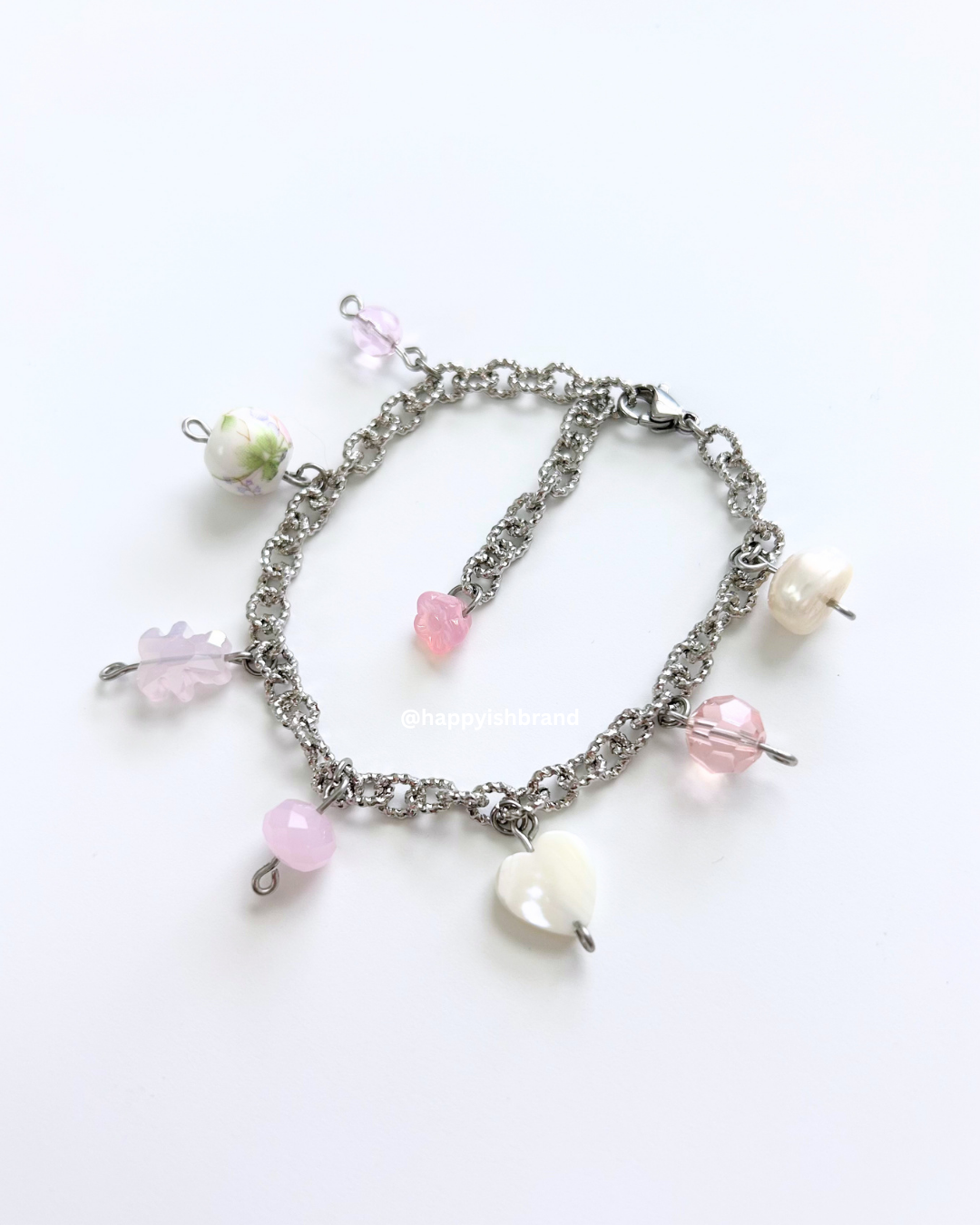 Coquette Pink - Handmade Glass Bead Charm Bracelet