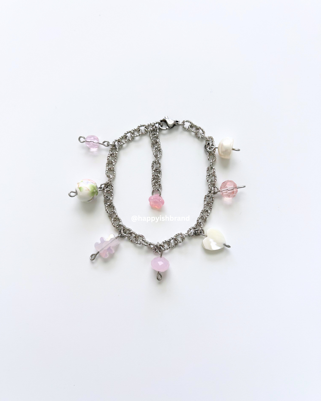 Coquette Pink - Handmade Glass Bead Charm Bracelet