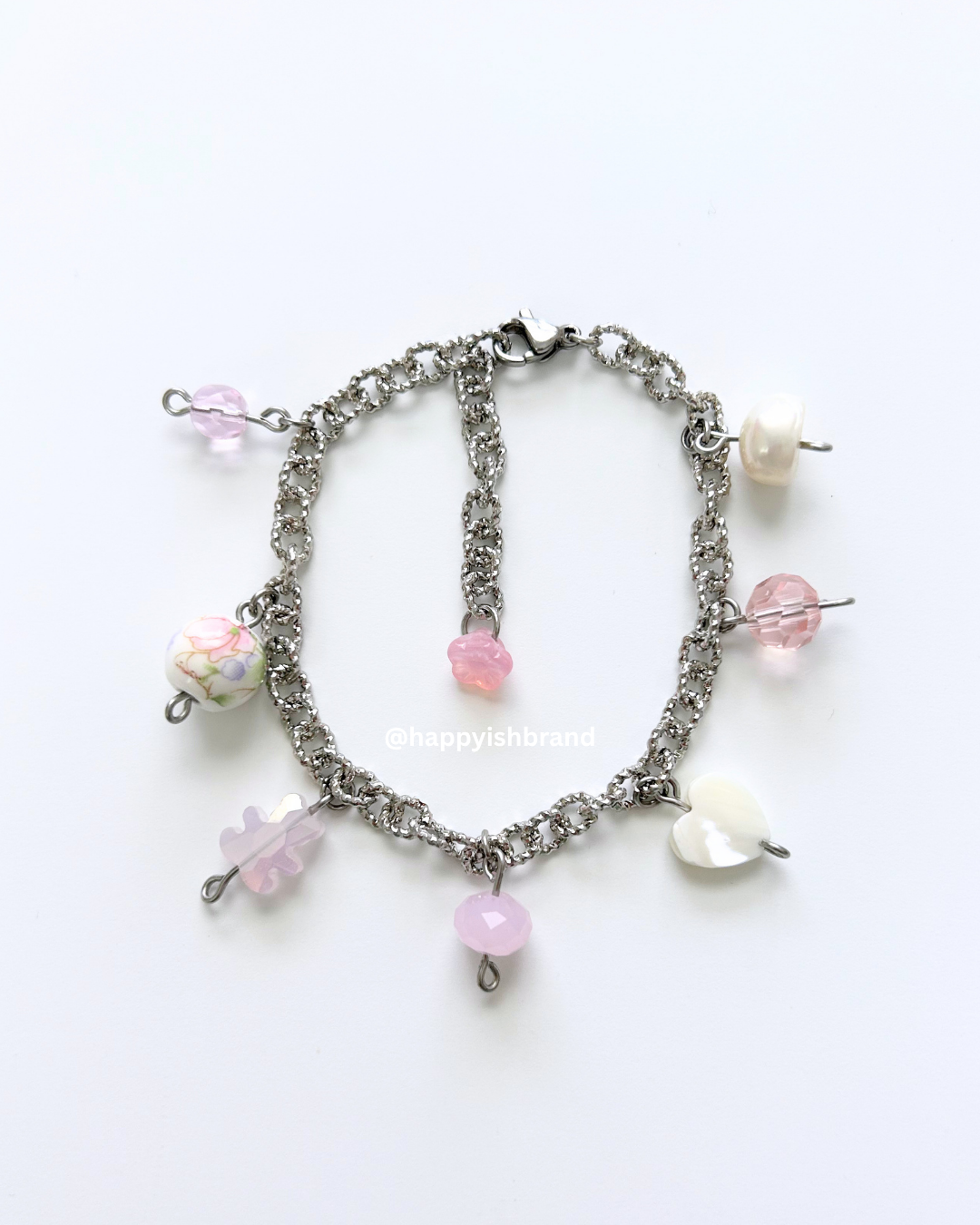Coquette Pink - Handmade Glass Bead Charm Bracelet