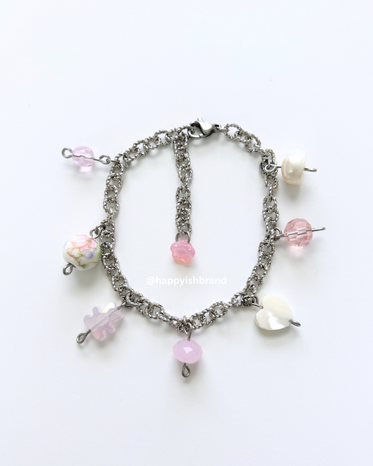 Coquette Pink - Handmade Glass Bead Charm Bracelet