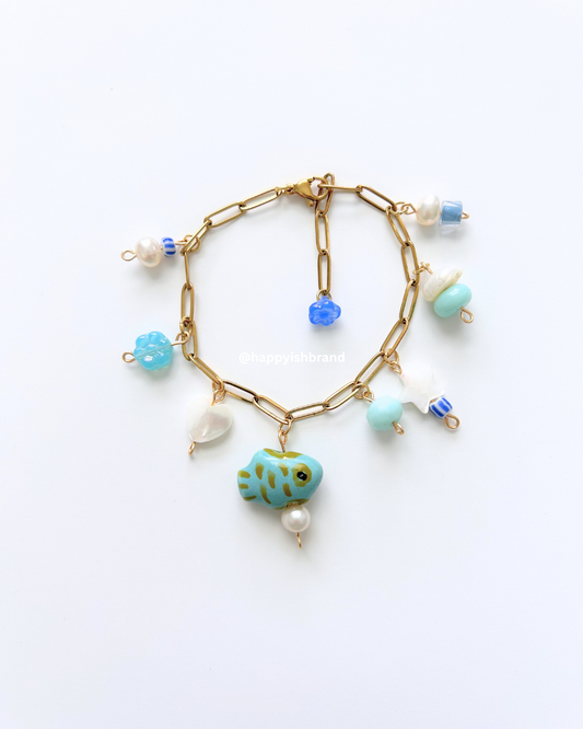 Coastal Sea Glass - Handmade Glass Bead Charm Bracelet