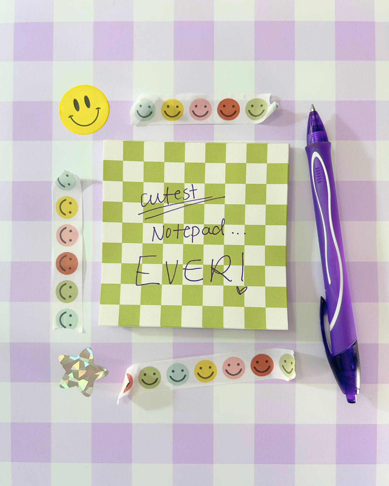 Chartreuse Green Checkered Notepad - 3.5" Junk Journaling Deco Paper