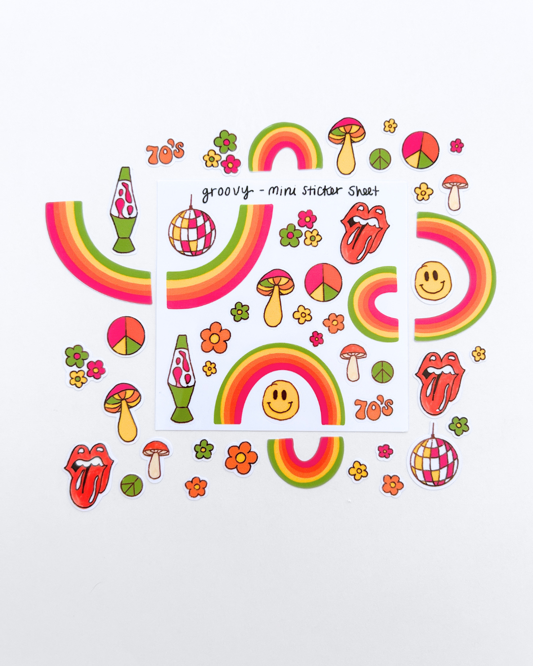 70s Themed Mini Sticker Sheet - Junk Journal / Planner Stickers