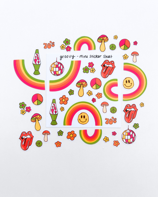 70s Themed Mini Sticker Sheet - Junk Journal / Planner Stickers