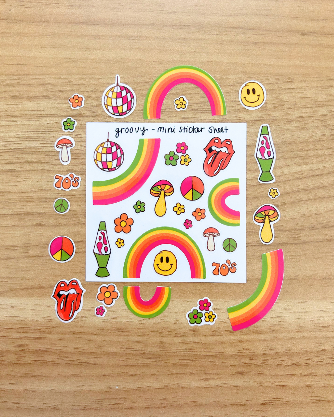 70s Themed Mini Sticker Sheet - Junk Journal / Planner Stickers