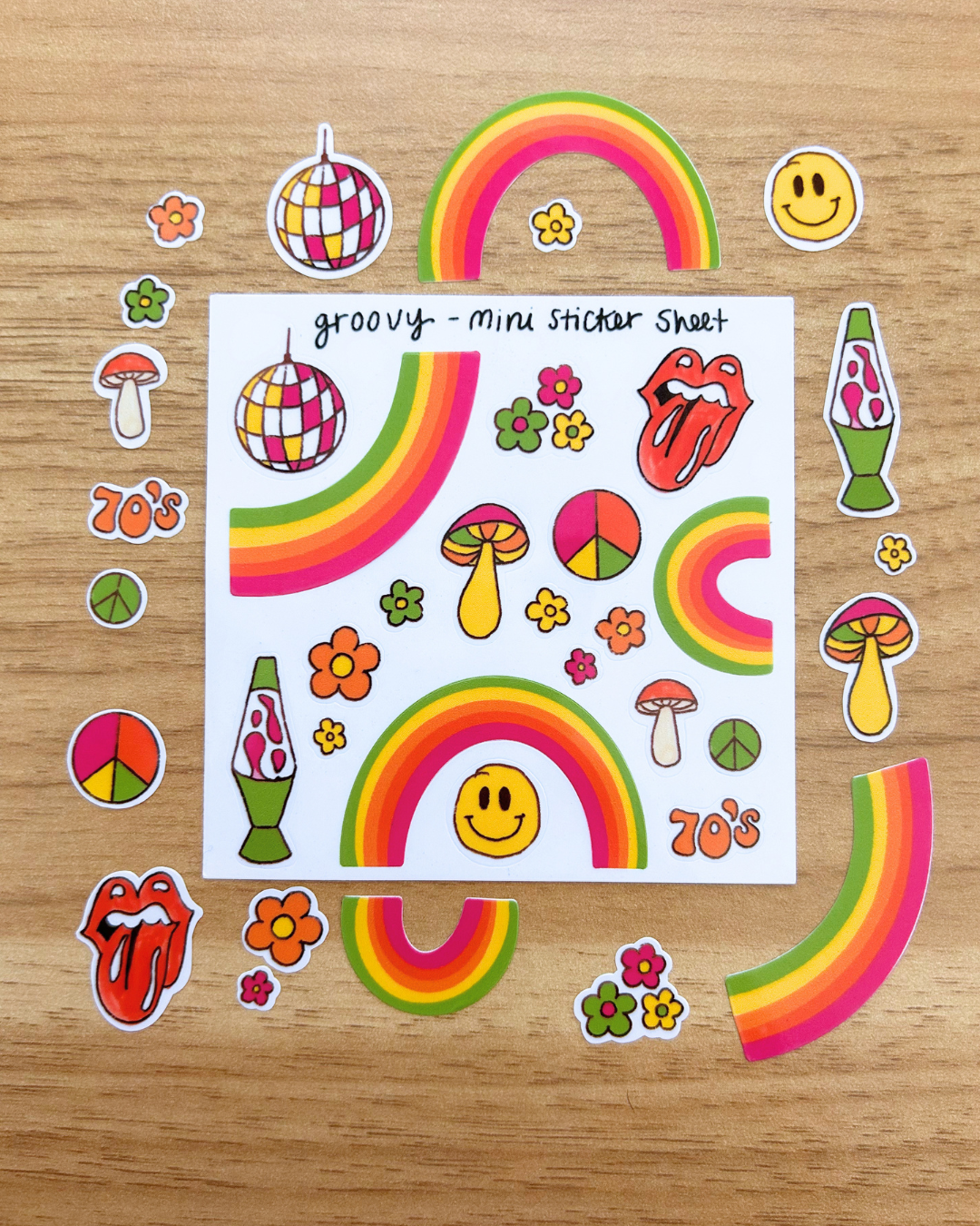70s Themed Mini Sticker Sheet - Junk Journal / Planner Stickers