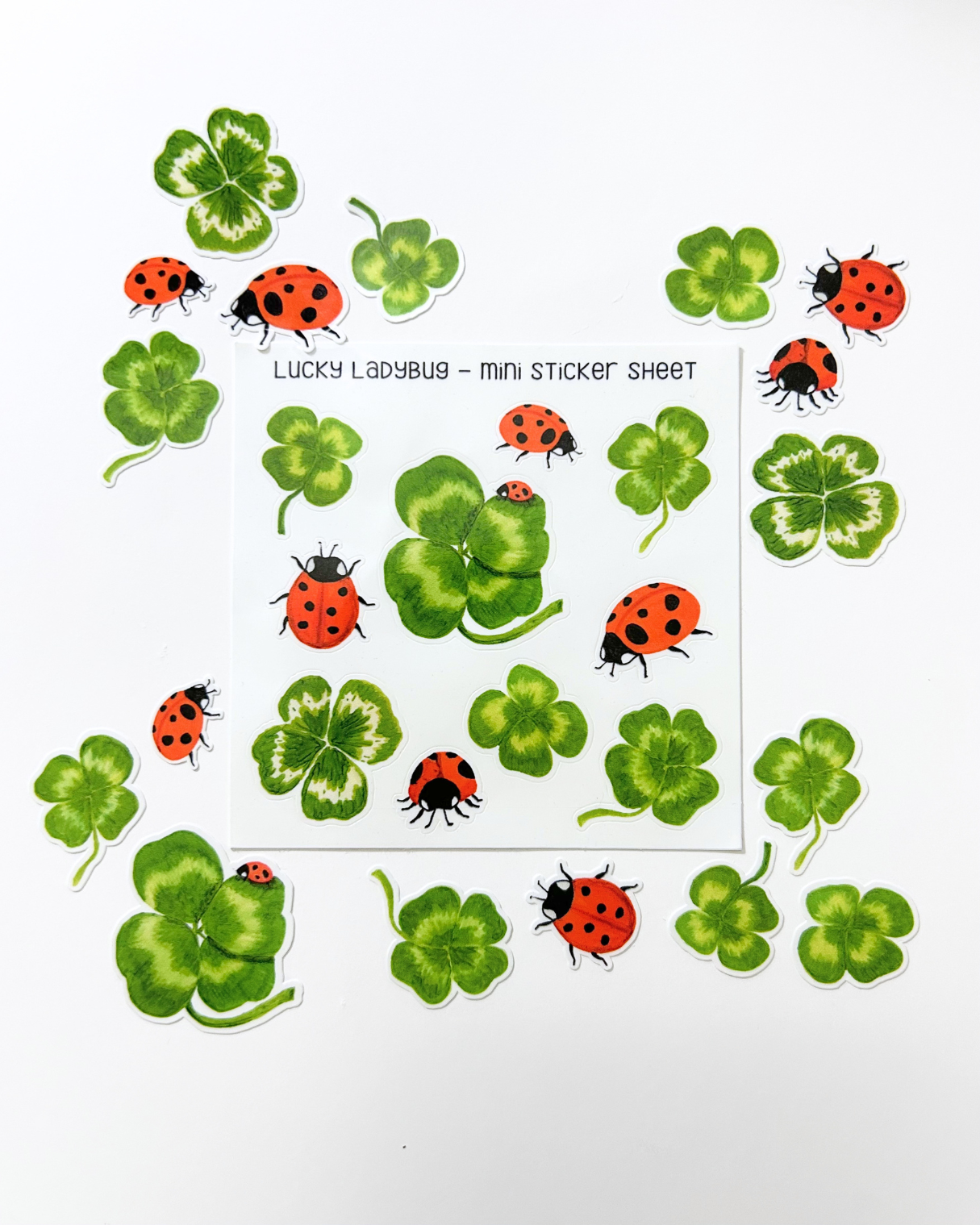 Lucky Ladybug Mini Sticker Sheet - Junk Journal / Planner Stickers