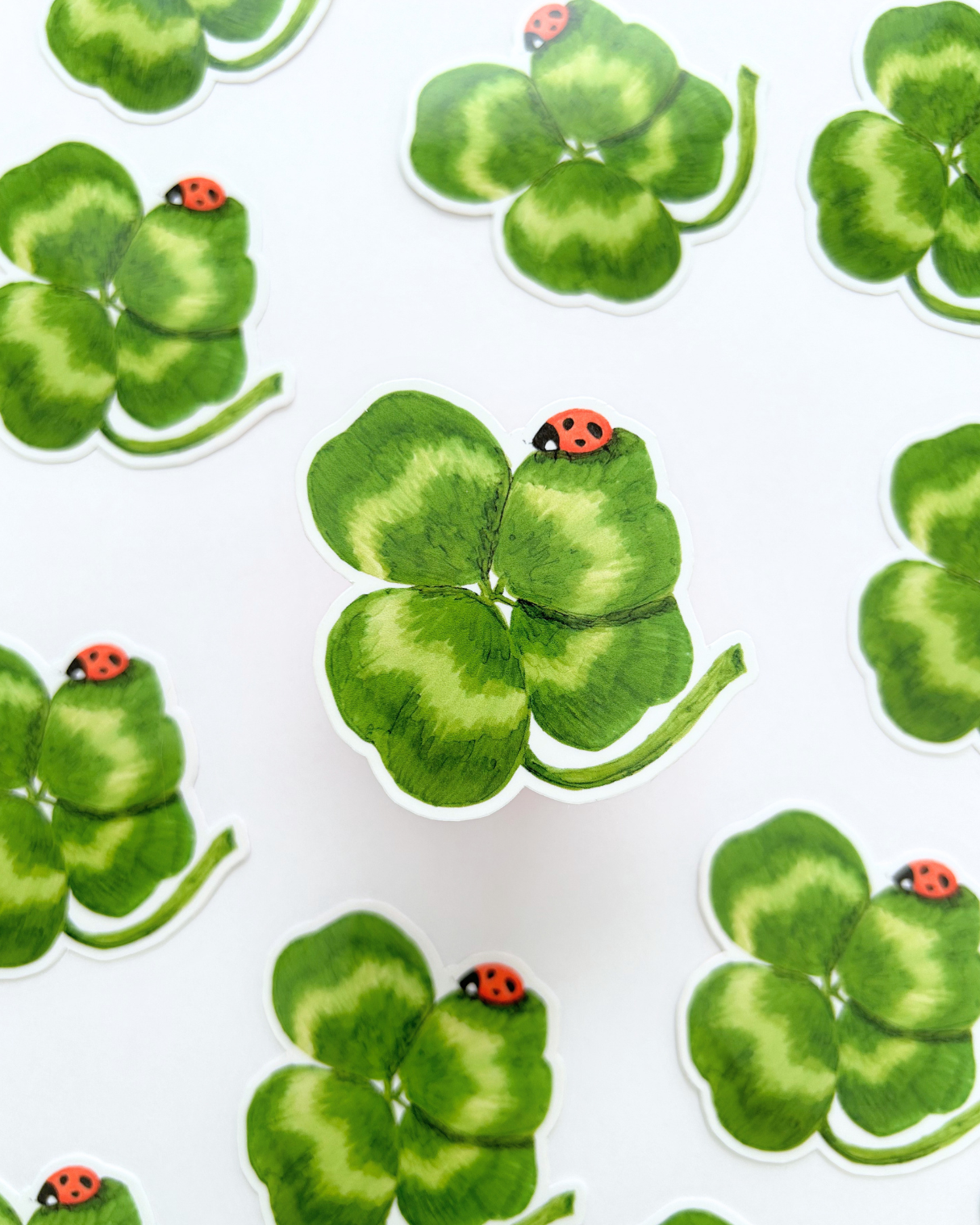 Lucky Ladybug Sticker - Four Leaf Clover Art