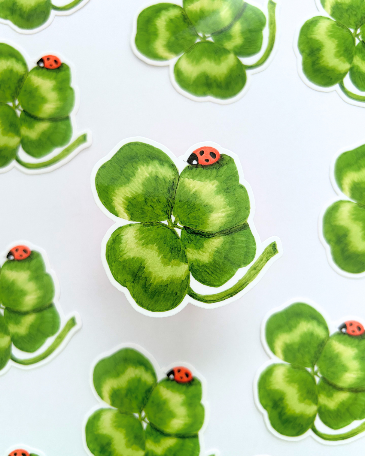 Lucky Ladybug Sticker - Four Leaf Clover Art