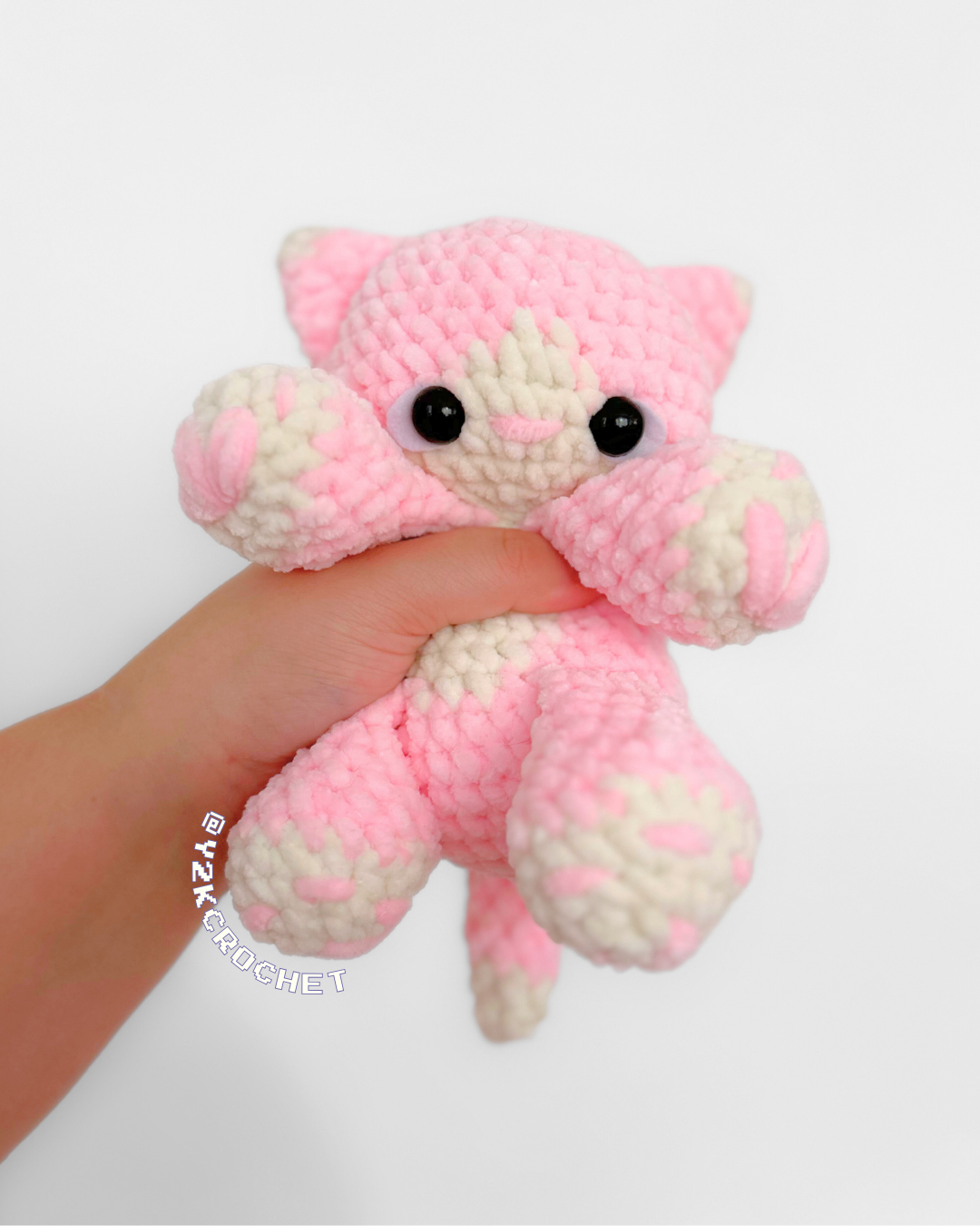 Piggy the Baby Pink Kitty Plushie - Crochet Tuxedo Cat Plushie