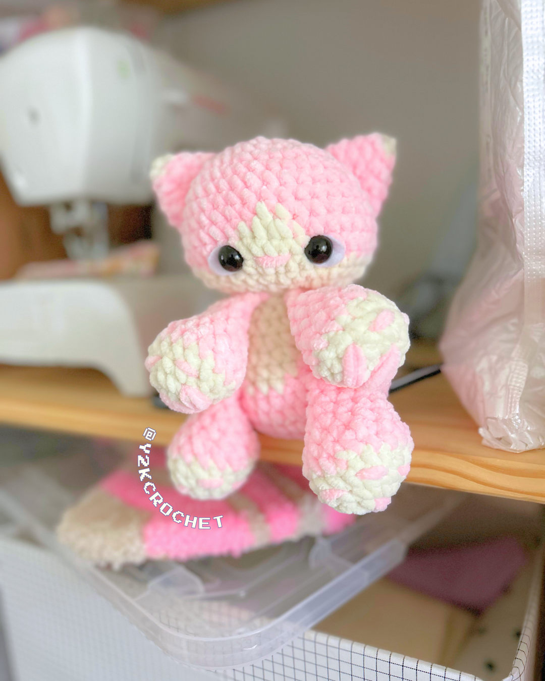 Piggy the Baby Pink Kitty Plushie - Crochet Tuxedo Cat Plushie