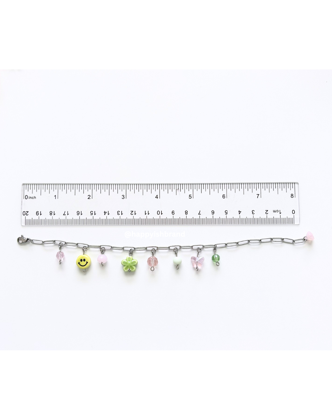 Pink and Green - Handmade Glass Bead Charm Bracelet