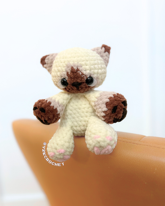Sesame the Baby Siamese Kitty Plushie - Crochet Siamese Cat Plushie