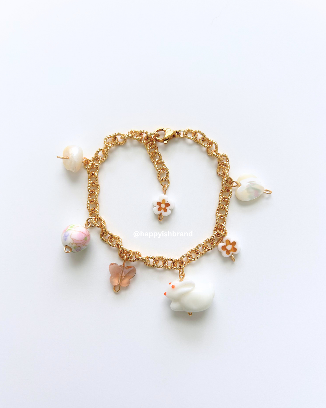 Vintage Bunny - Handmade Glass Bead Charm Bracelet