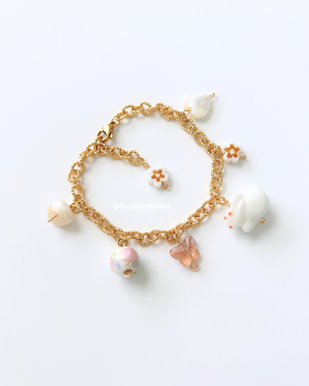 Vintage Bunny - Handmade Glass Bead Charm Bracelet