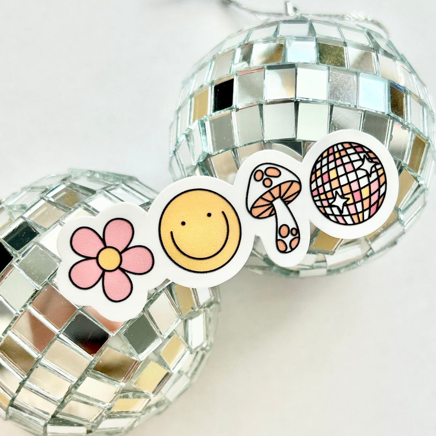 Groovy Icons Sticker - Disco Ball Smiley Mushroom Flower 70s Sticker