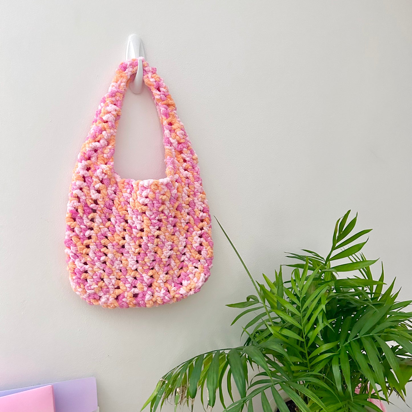 Orange + Pink Crochet Tote Bag