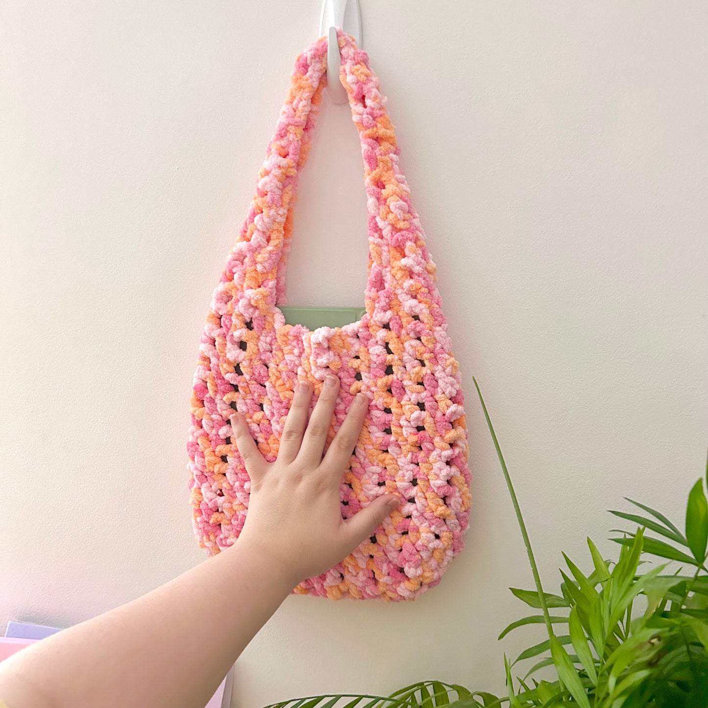 Orange + Pink Crochet Tote Bag