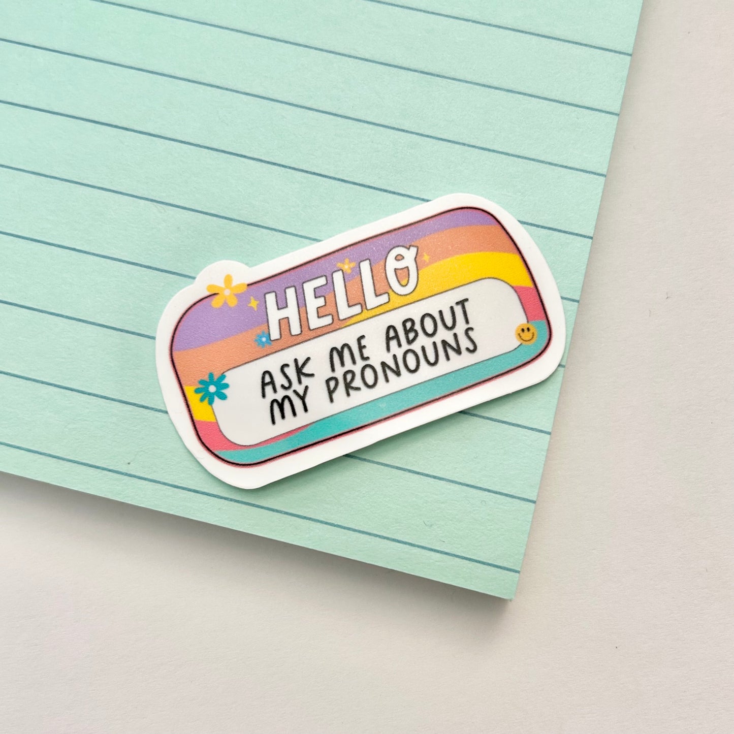 Hello: Ask Me About My Pronouns | Name Tag Sticker