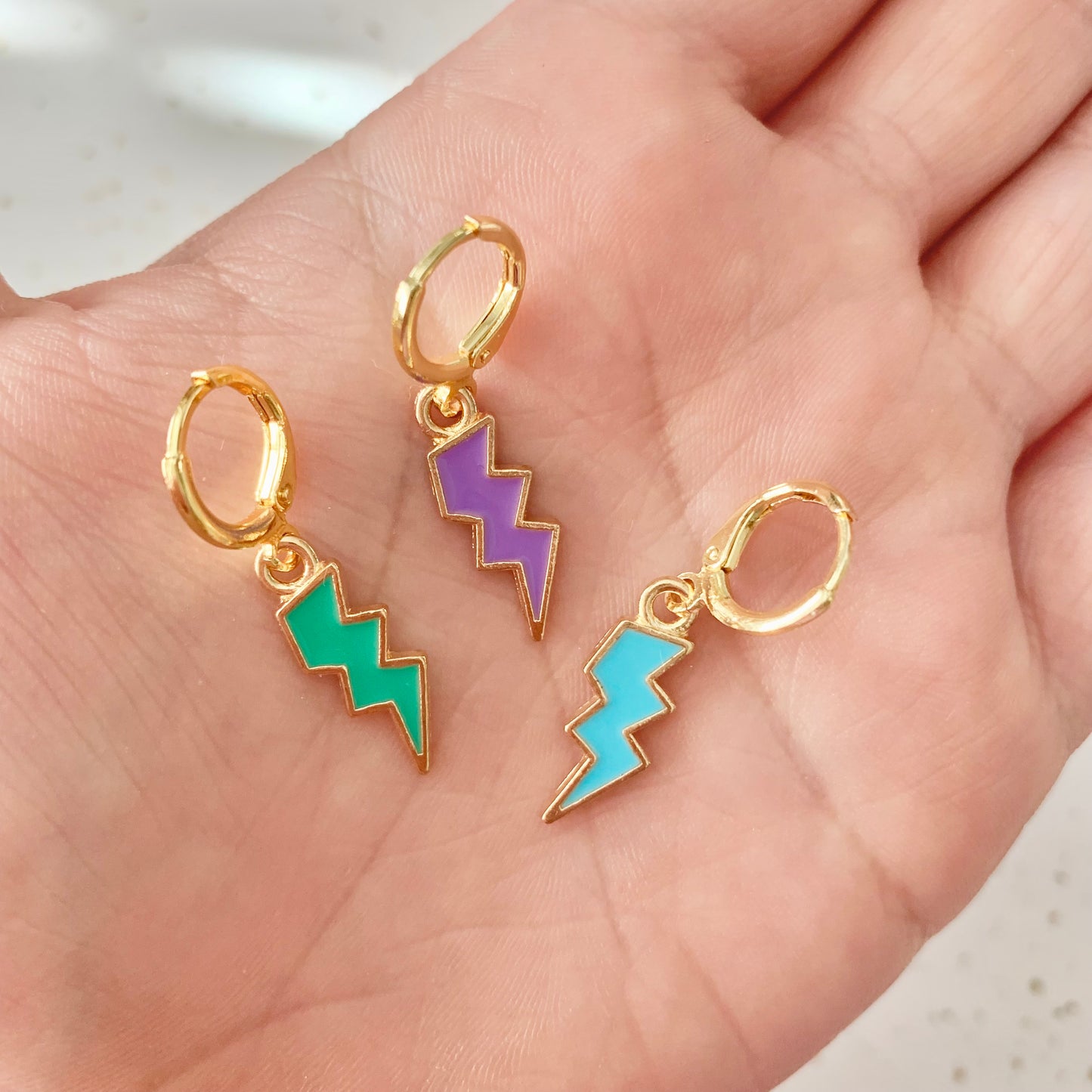 Lightning Bolt Enamel Earrings - Gold Huggie Hoops