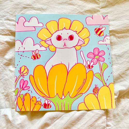 Pastel Flower Cat 8x8" Art Print